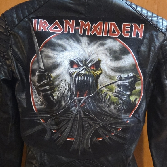 IRON MAIDEN Upcycled FAUX LEATHER Jacket - Picture 2 of 11
